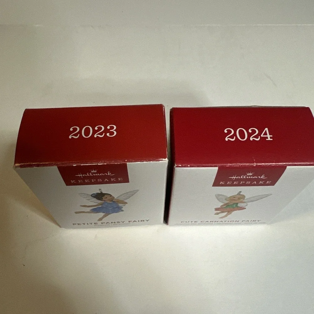 2-Hallmark Keepsake Fairy Messengers- 2023 & 2024 Carnation  and Petite Pansy